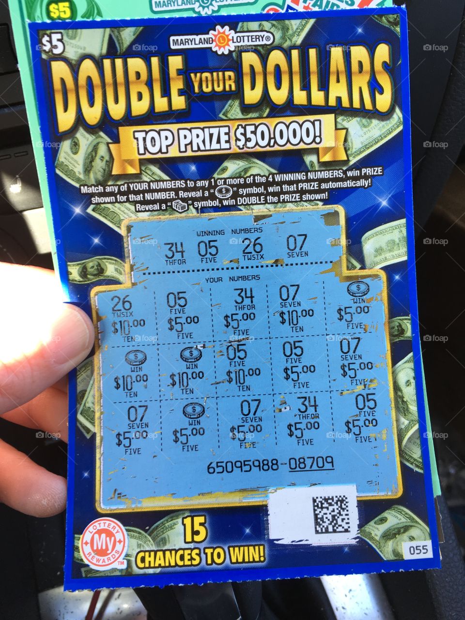 A $5 ScratchOff lottery ticket that won $100