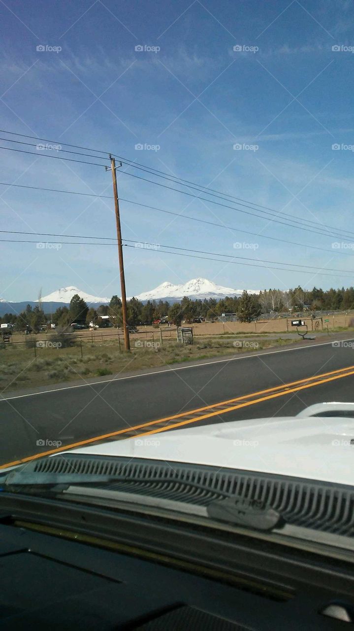 Snow on the mountains in April in Bend Oregon