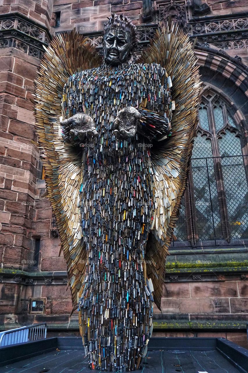 Knife Angel Artwork … made from amnesty knives … say no to Knife Crime 