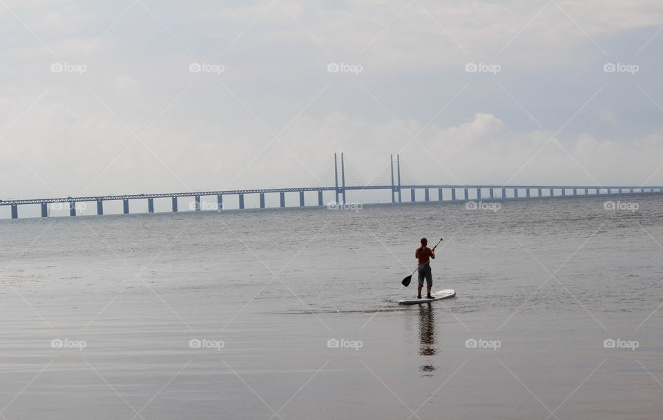 Stand up paddle board, Malmö Sweden, Öresundbridge.