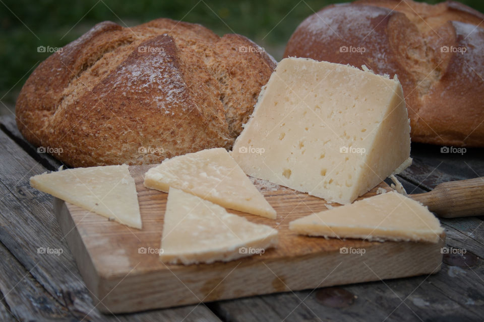 Slices of cheese and bread