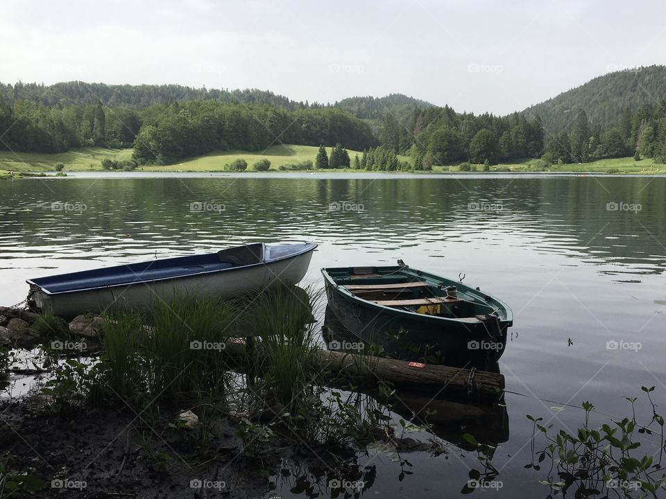 Two barques on lake