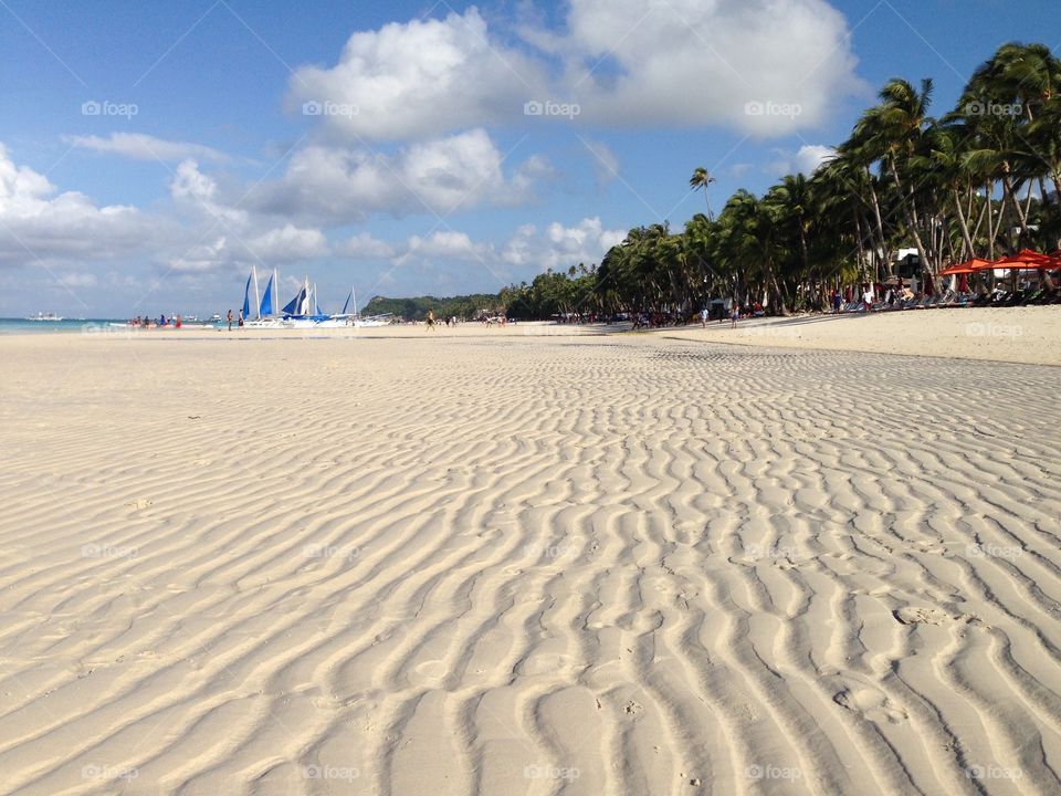 Sugar beach. Beach like desert. Legendary White Beach in Boracay, Philippines. Low tide