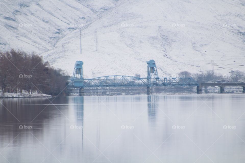 Distant view of bridge in winter