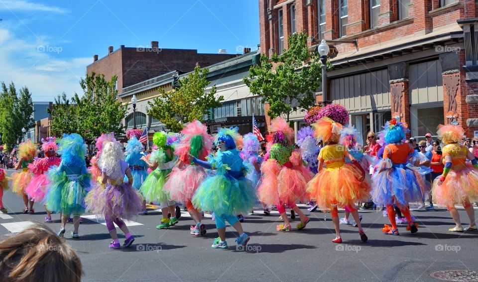 Colorful dancers at a parade