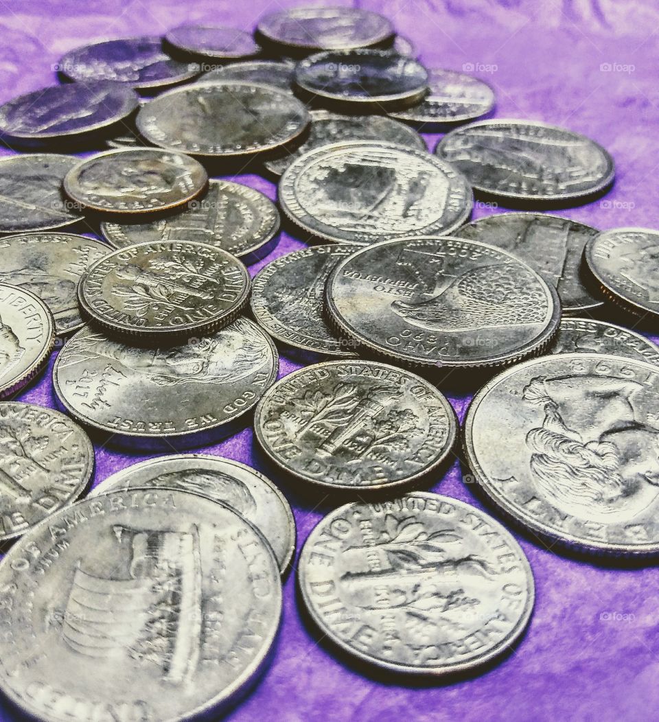 Coins dimes quarters nickels