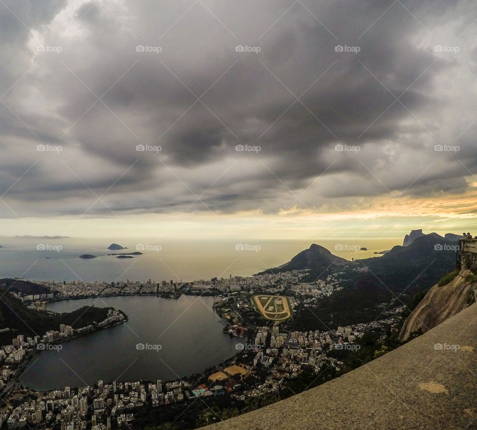up on Cristo Redentor at Rio de Janeiro, in a cloudy but beatifull sunset