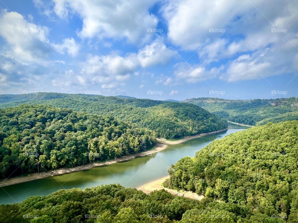 Gorgeous day high in mountains surrounding Lake Cumberland in Kentucky 