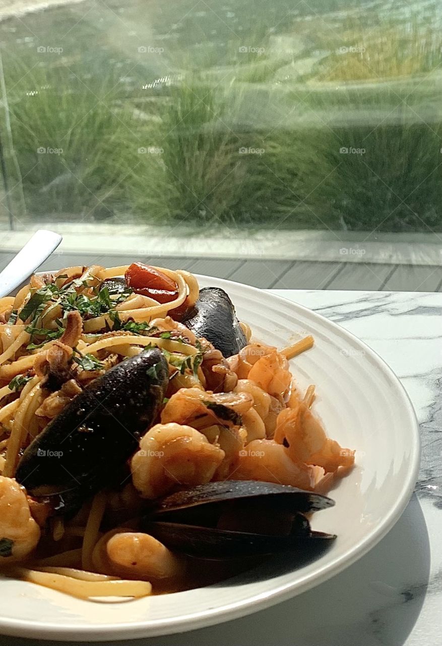 Spaghetti seafood dish🍝