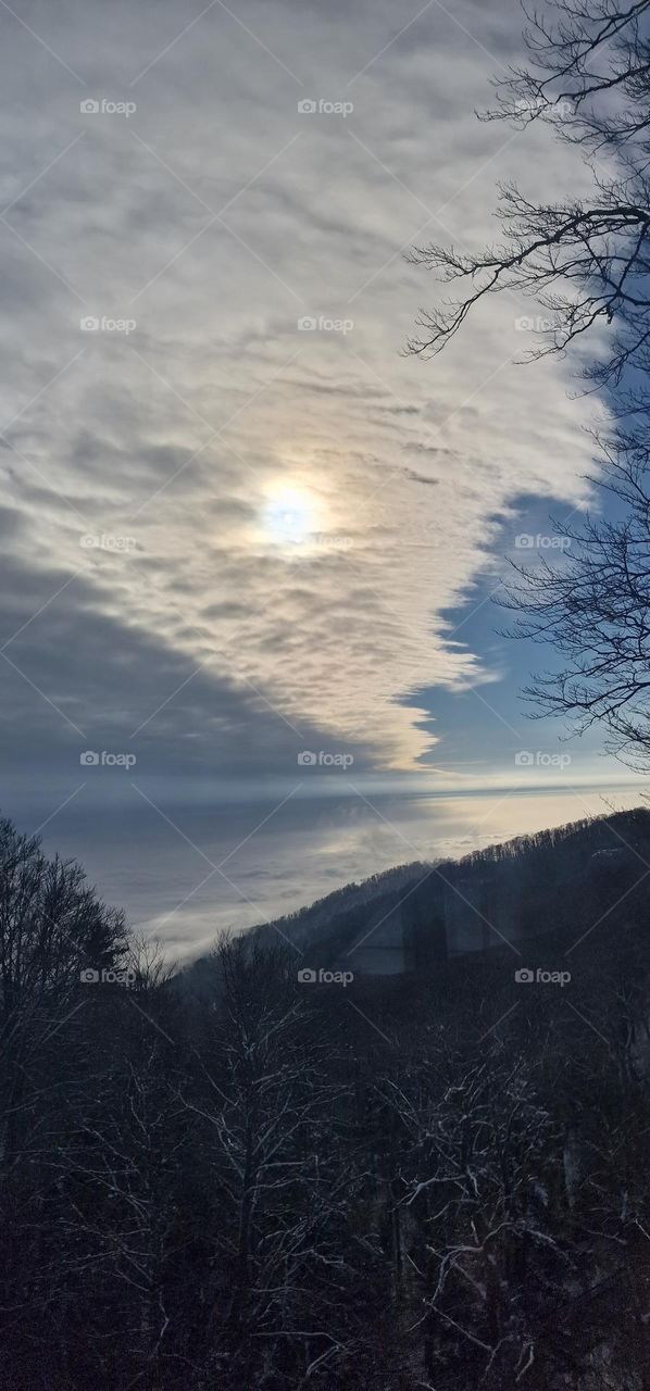 Photo between two layers of clouds