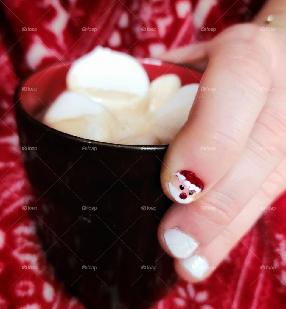 Christmas manicure with a feature Santa nail.