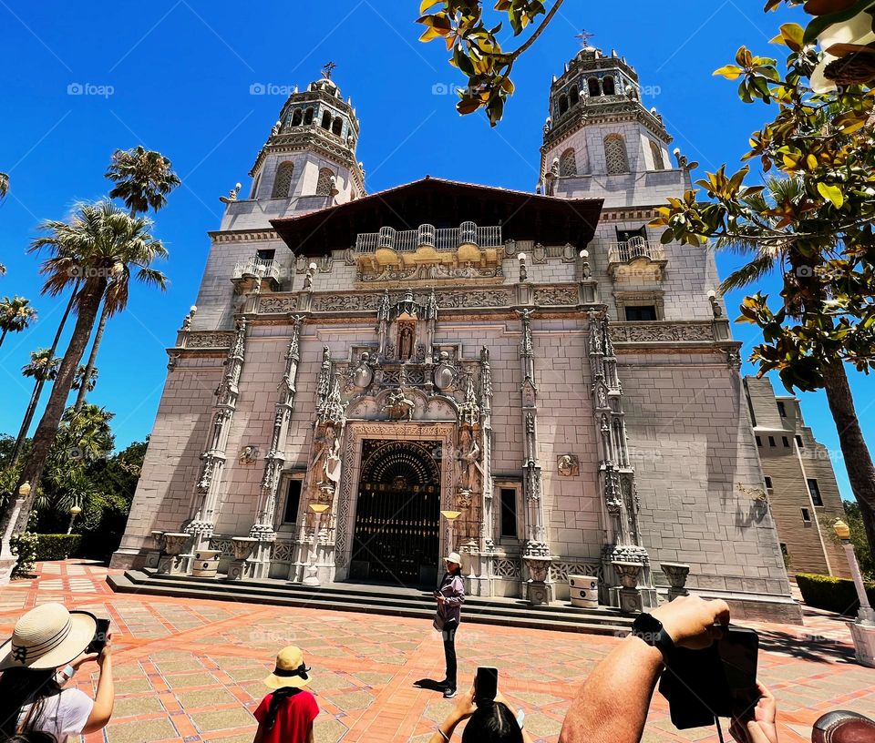 The front guest house of Hearst Castle. There are several properties on the lot. William Randolph Hearst died before he could finish portions of the building.