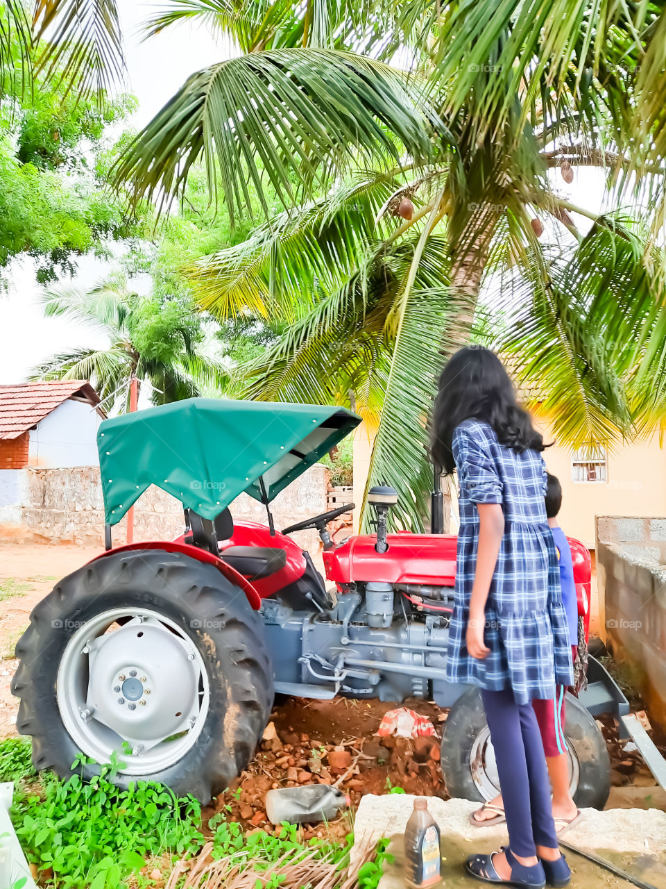 Tractor or truck in a village farm house