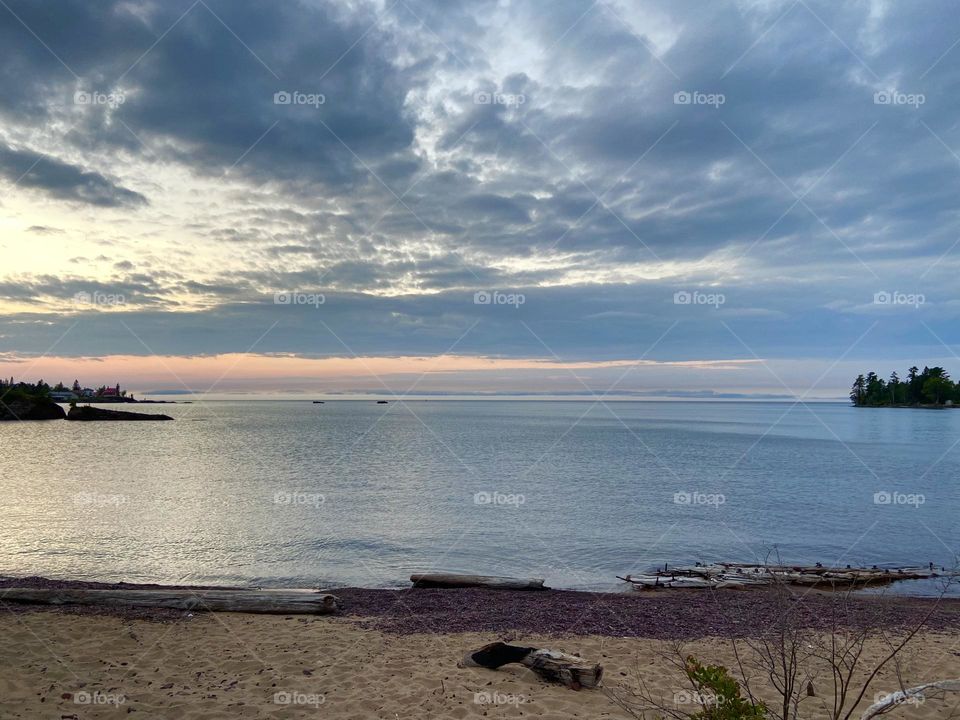 Sandy beach on Lake Superior in Eagle Harbor Michigan