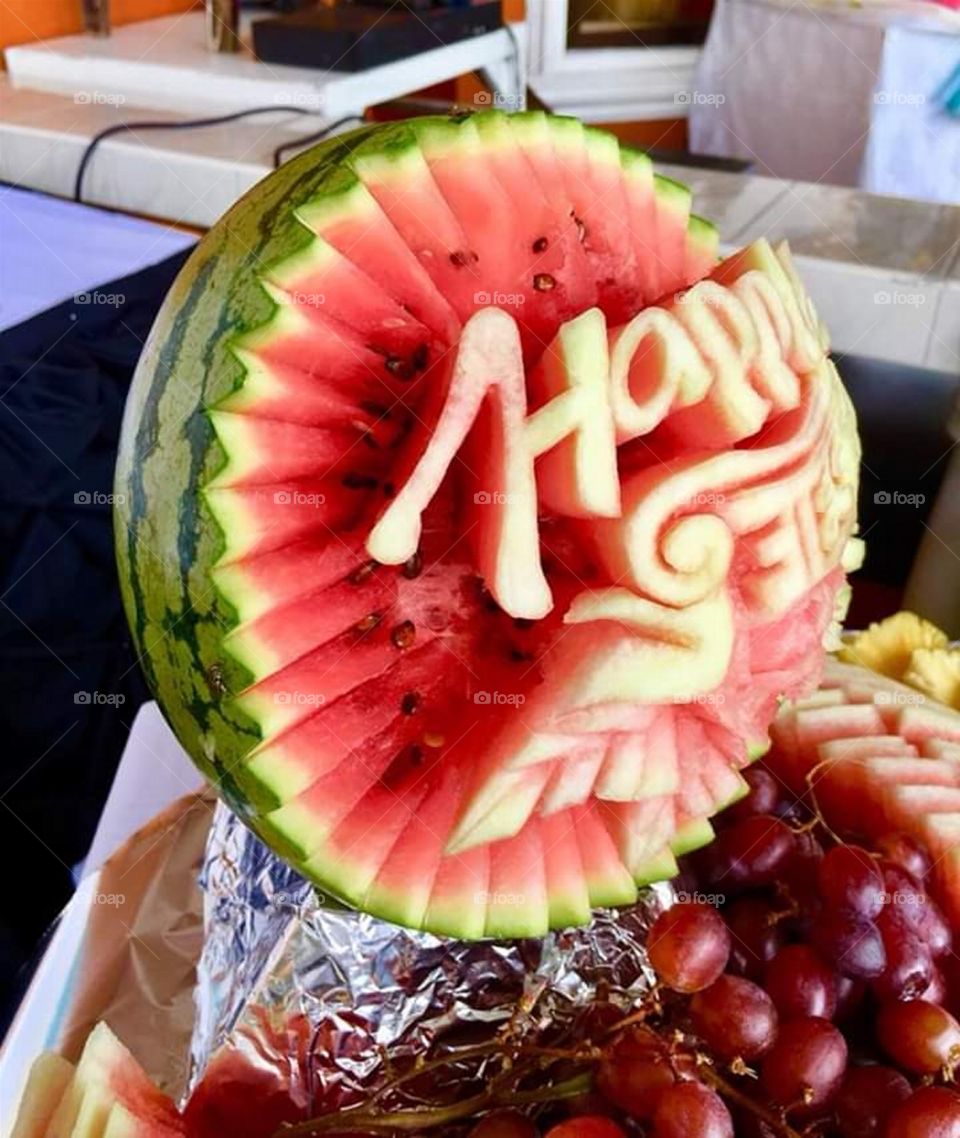 Carved Watermelon with Grapes