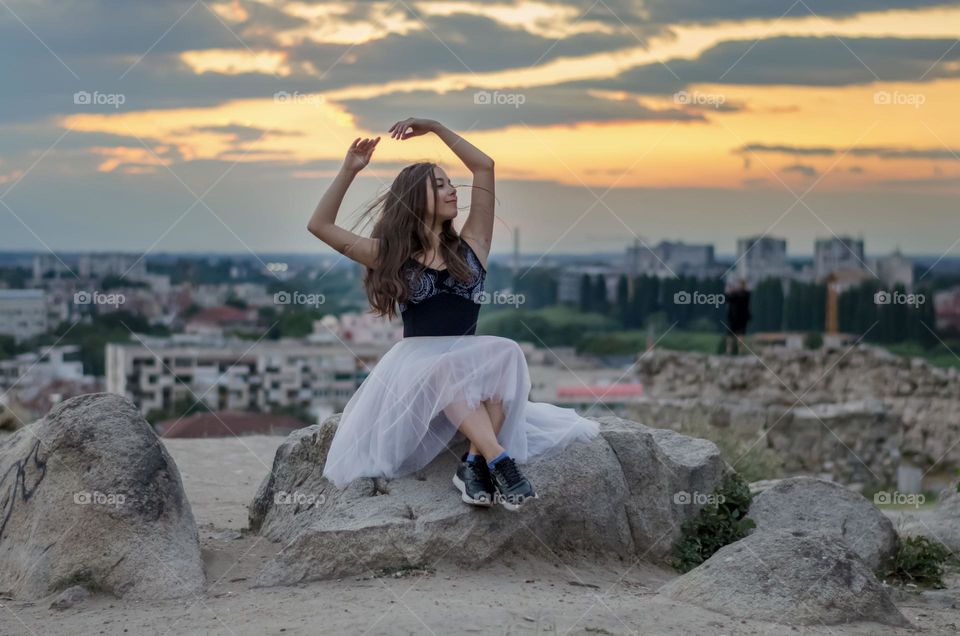 Small Moments of Happiness, Young Woman Enjoying Beautiful Sunset