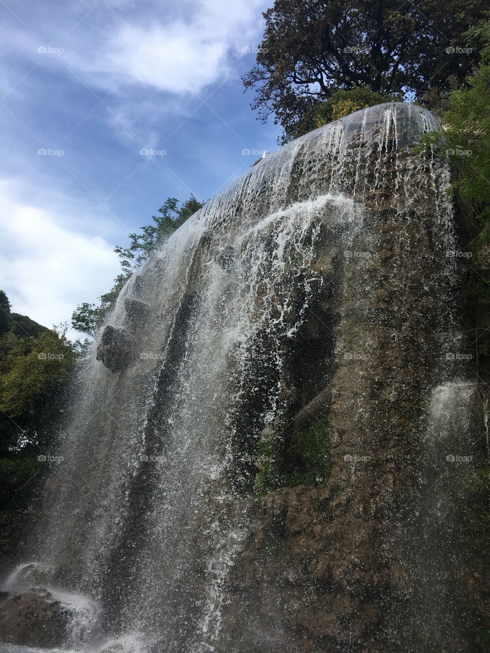 Waterfall on top of Nice Castle in Nice, France