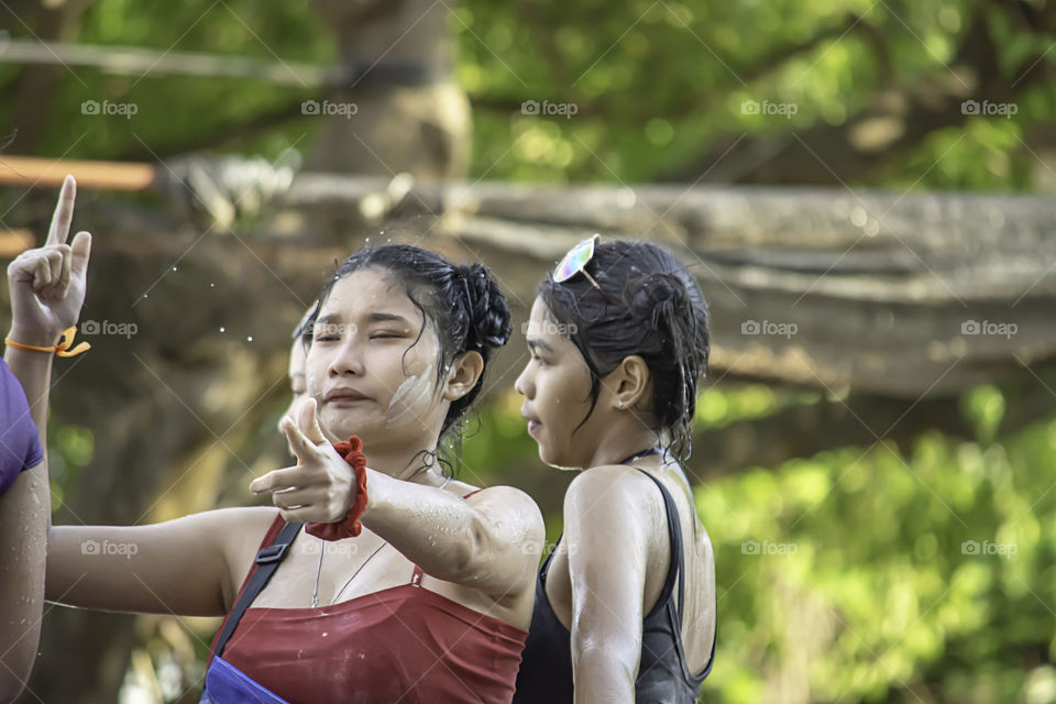 Tourists on the car play water in Songkran festival or Thai new year at Bang kruai, Nonthaburi , April 15, 2019