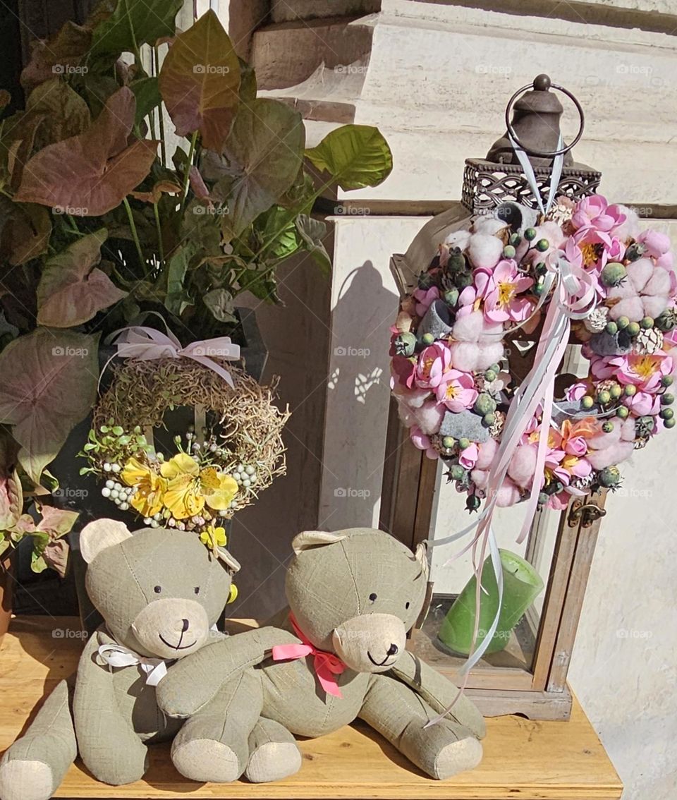 teddy bars in shopwindow