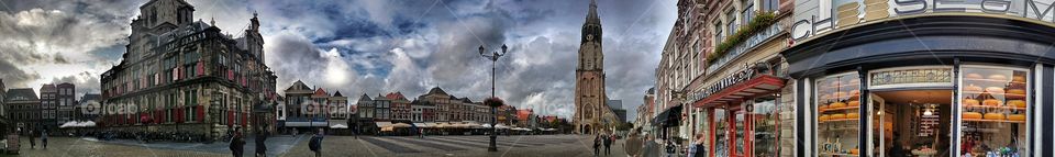 Delft . Ancient Delft square panorama 