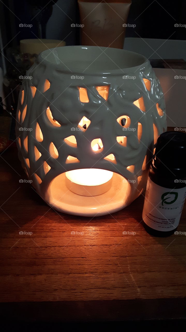 aromathery oil burner in dim light