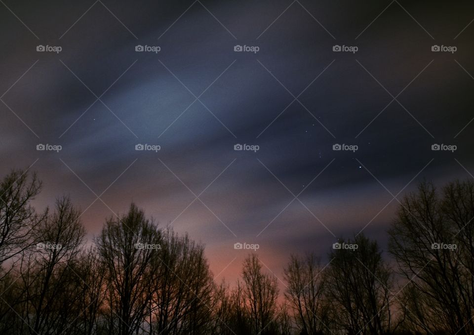 sky, clouds, trees and stars