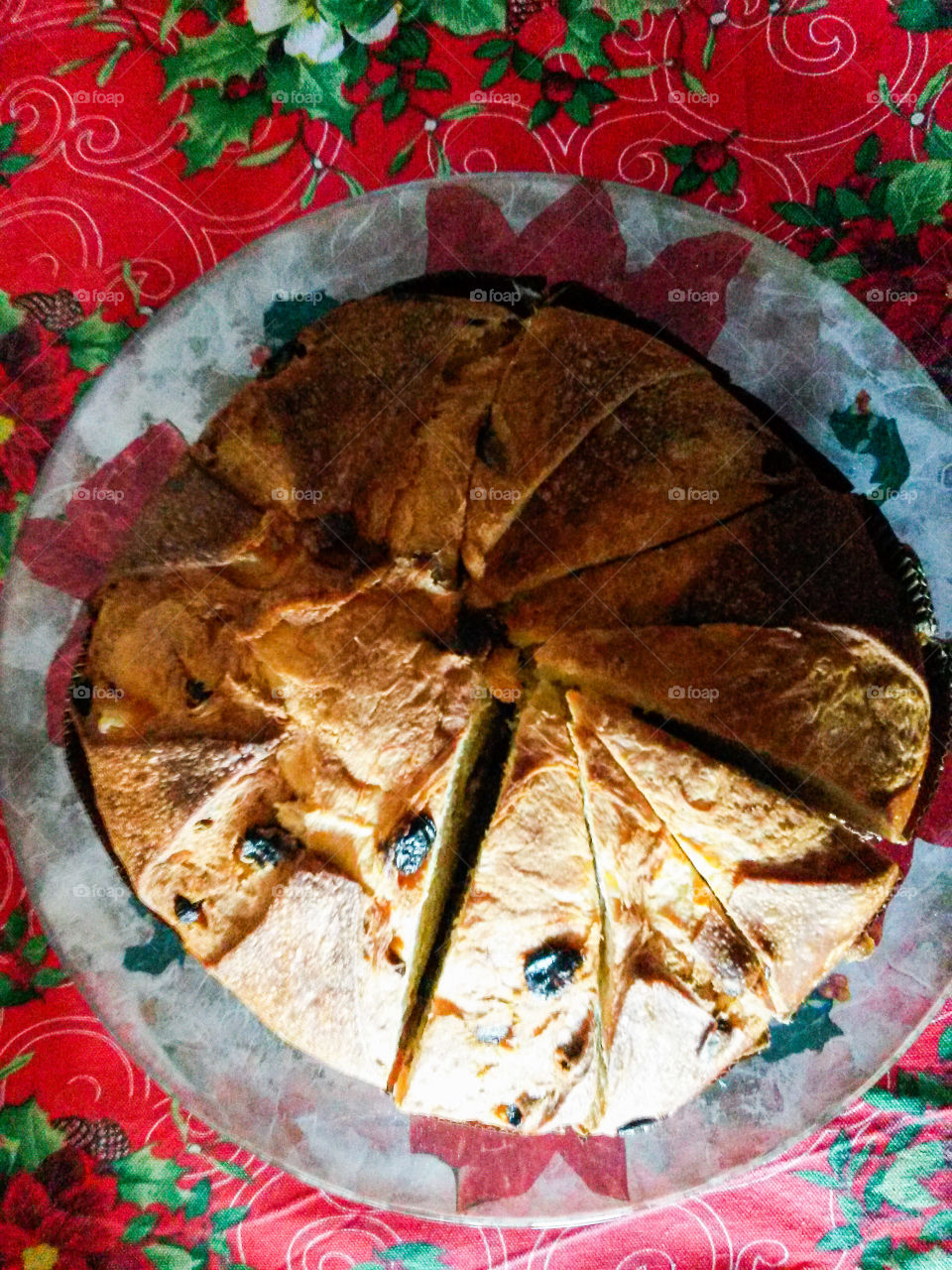 above view of italian traditional panettone cake