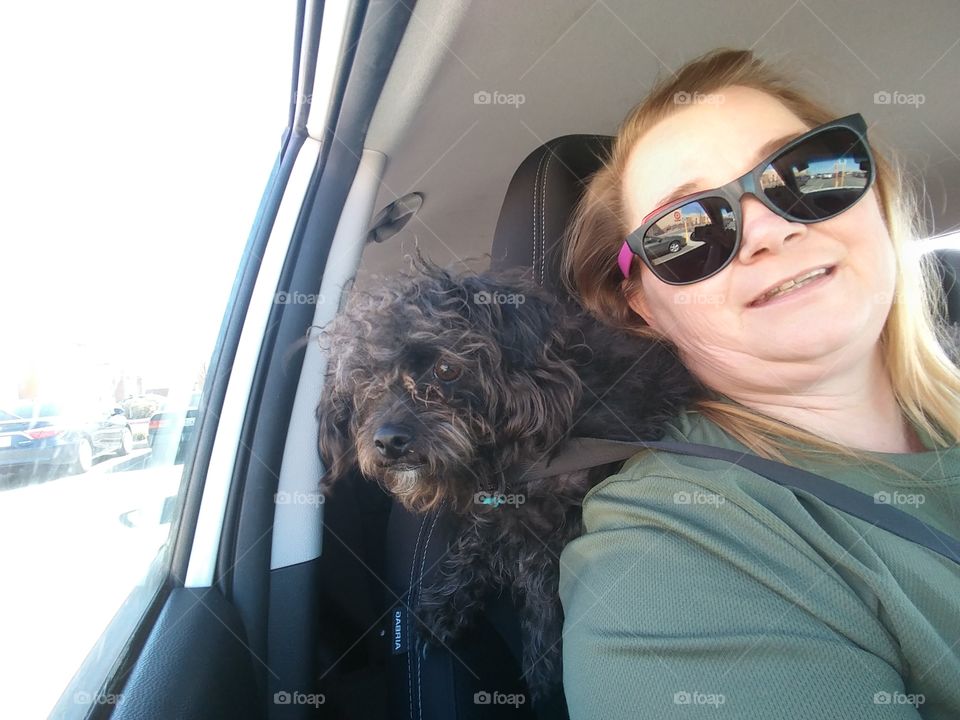 Staring off in the distance my shadow enjoys our stop at the store
