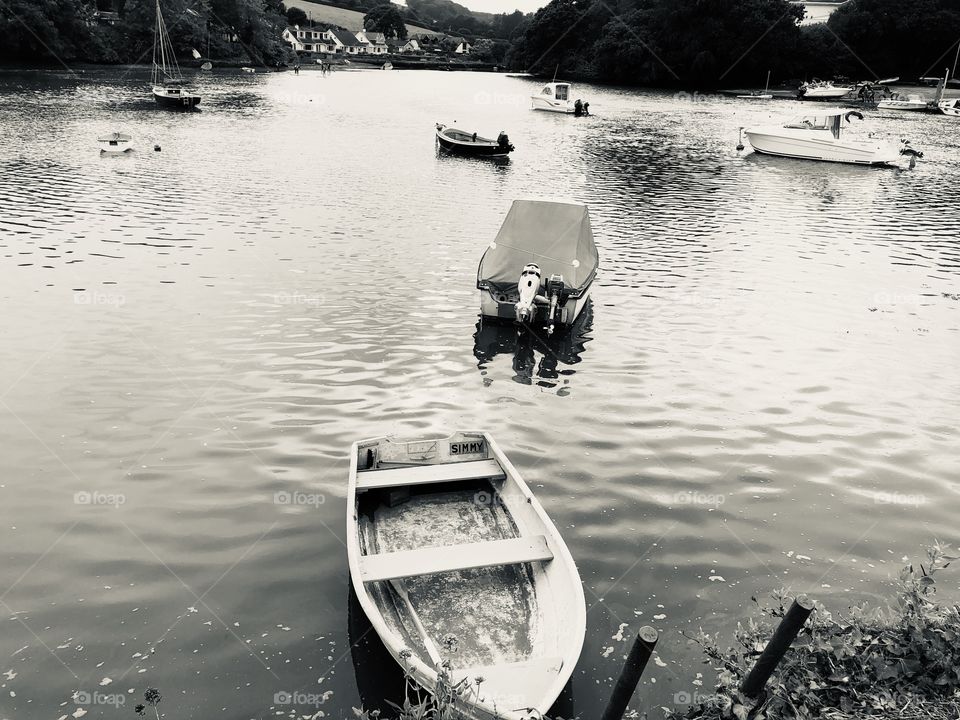 A smashing little small vessel boat in black and white, one of two of this photograph.  The second is in colour.