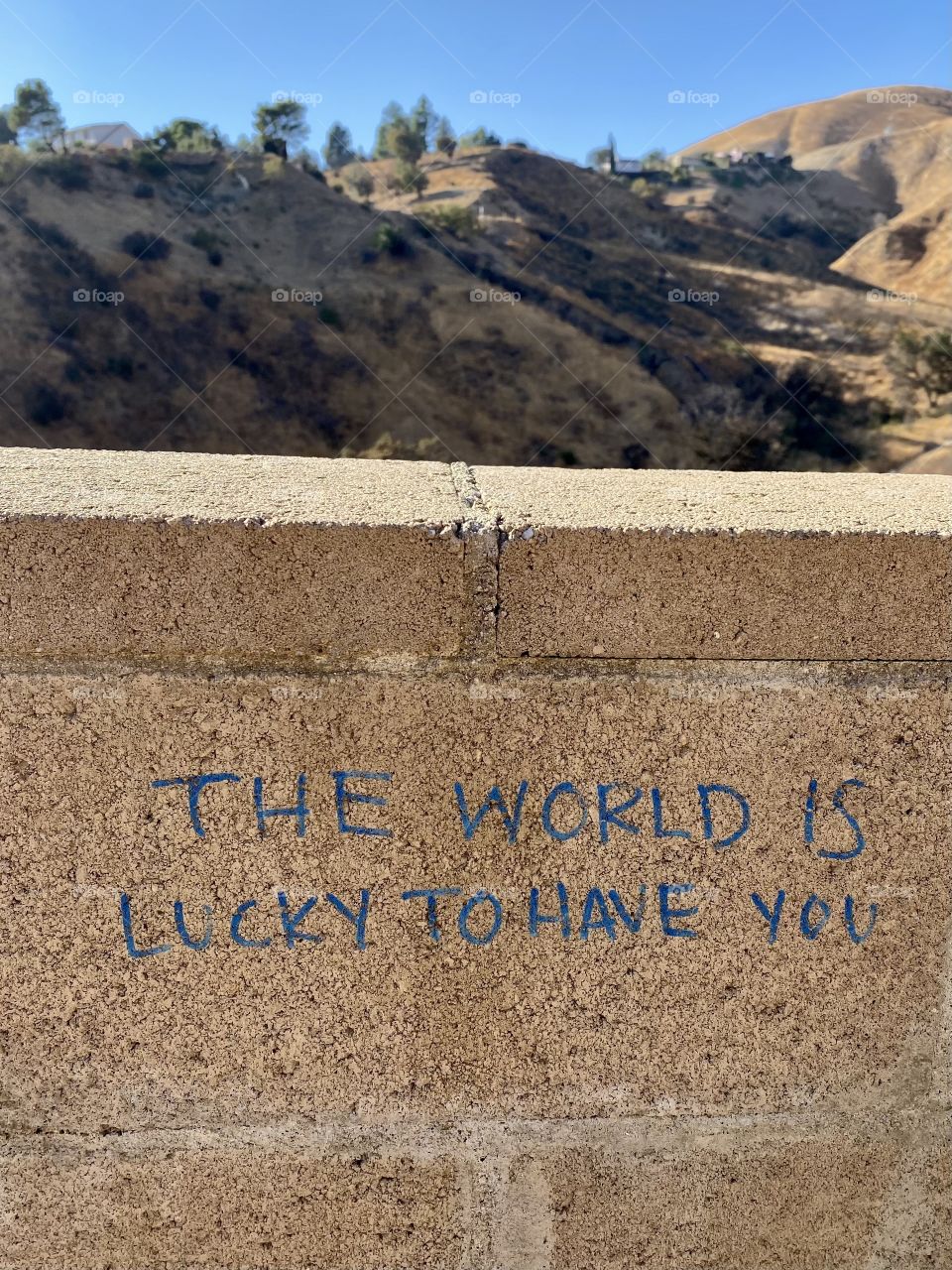 Positive message on a brick at Aliso Canyon Park in Los Angeles California 