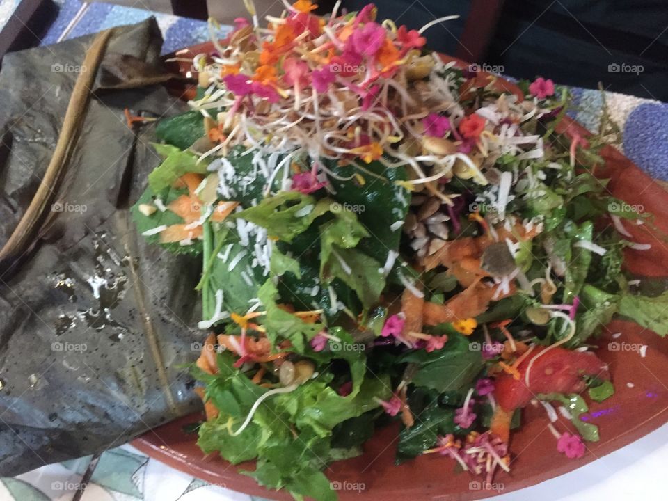 Beautiful organic salad. At a restaurant 
