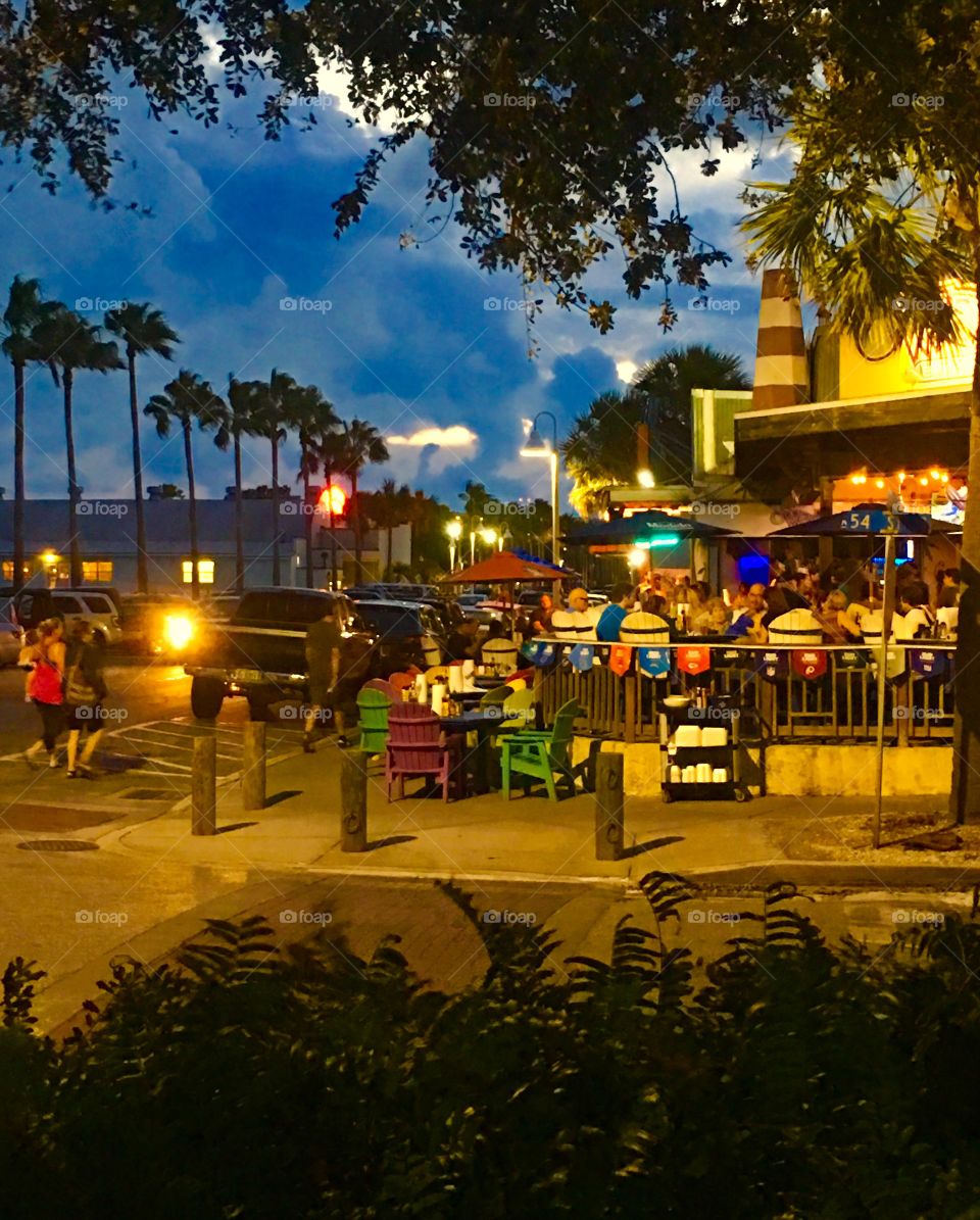 Sidewalk café at night in Gulfport, Florida