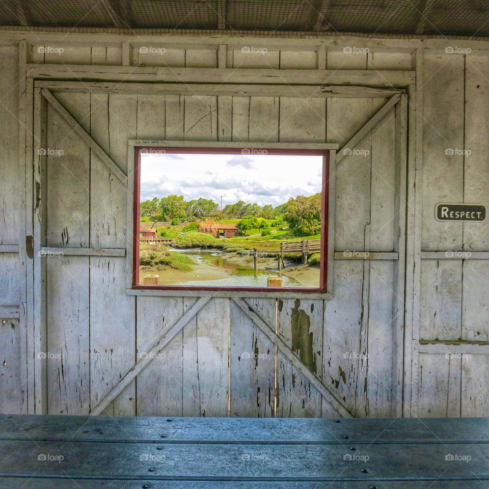 Framed Beauty . A window with a beautiful view from a picnic shelter in Fremont, Ca. 
