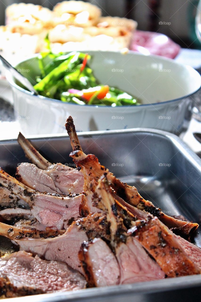 Rack of lamb in tray