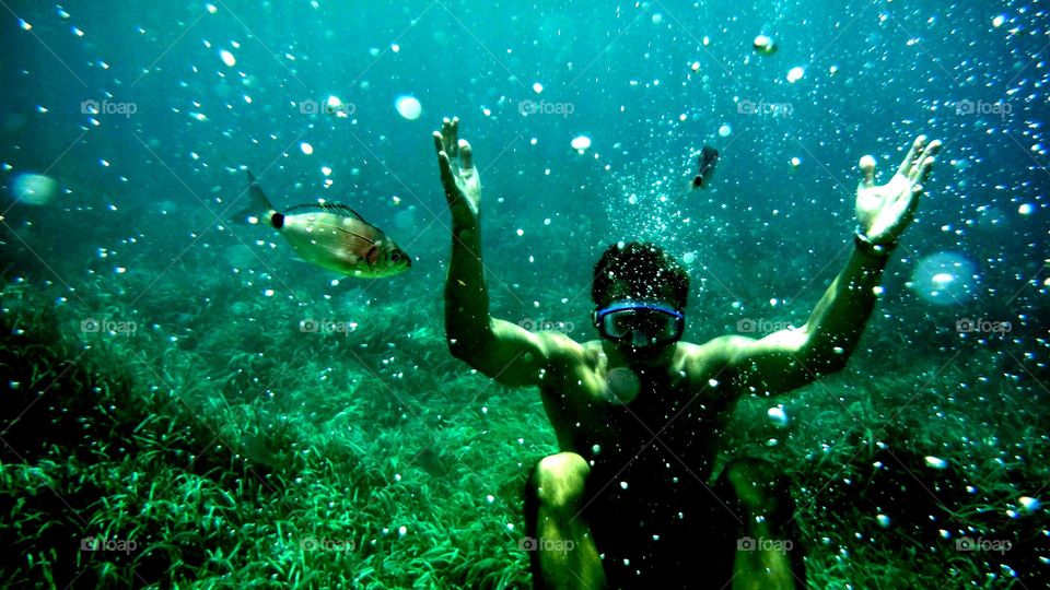 under water world. i was snorkelling in ibiza  and we got this shot with this fish at this moment