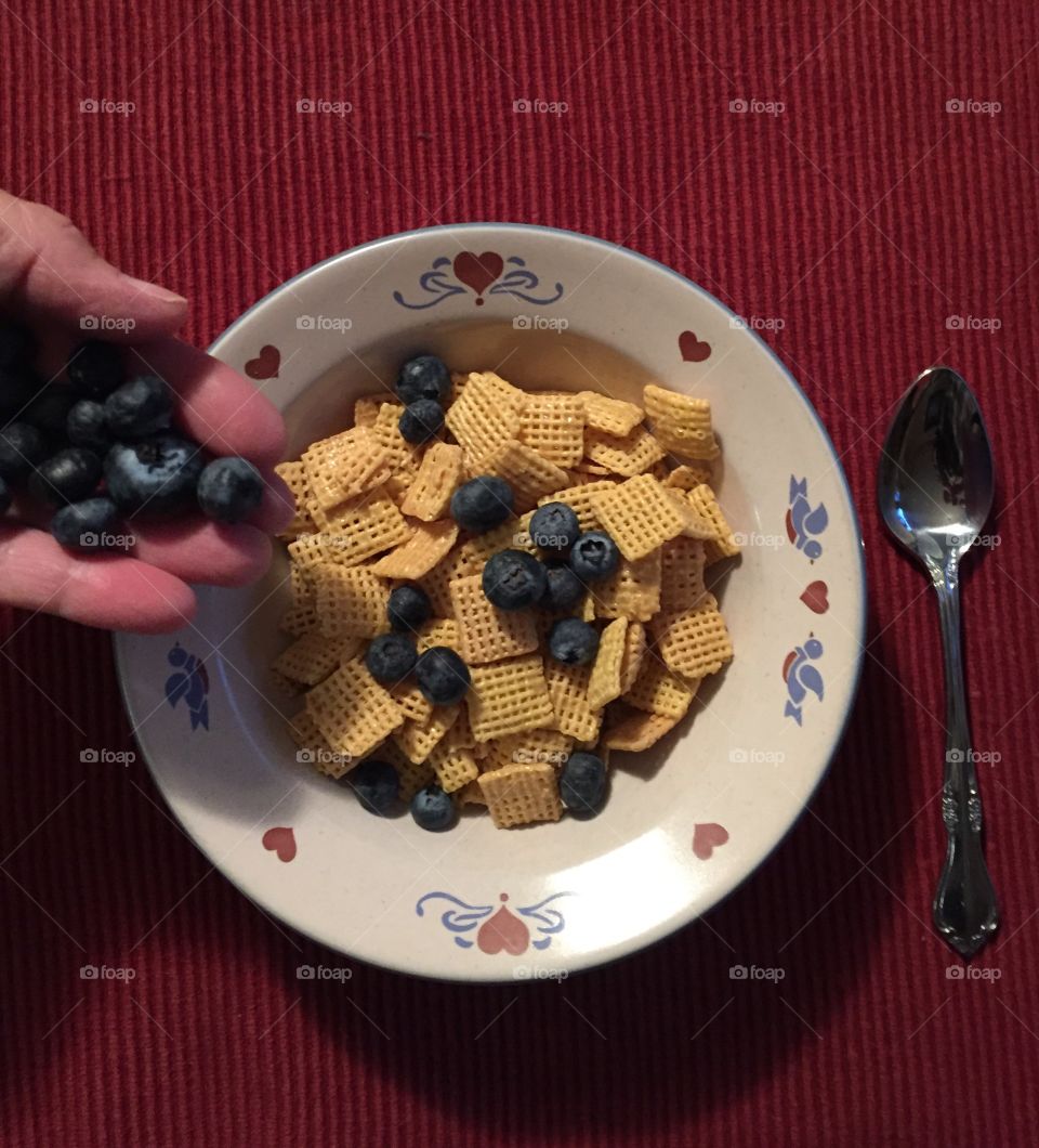 Blueberries in cereal