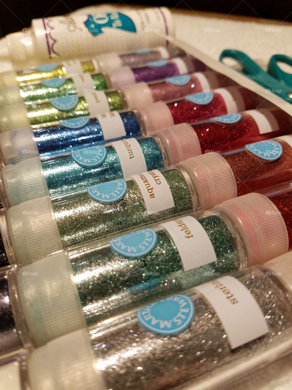 Vials of colored crystal dust.