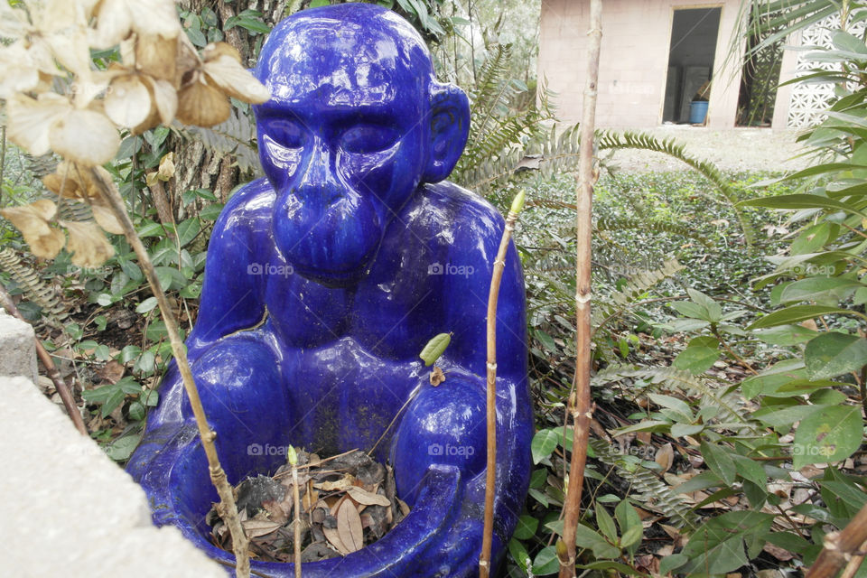 Blue monkey statue in the garden