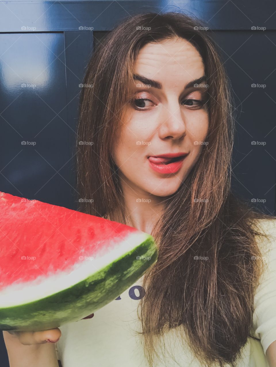 Summertime watermelon time. A girl with watermelon 