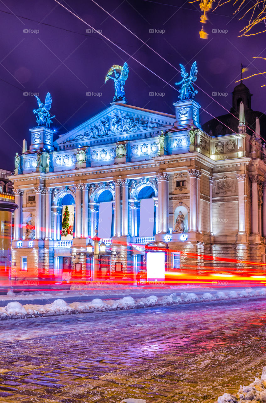 Night city scene in Lviv city