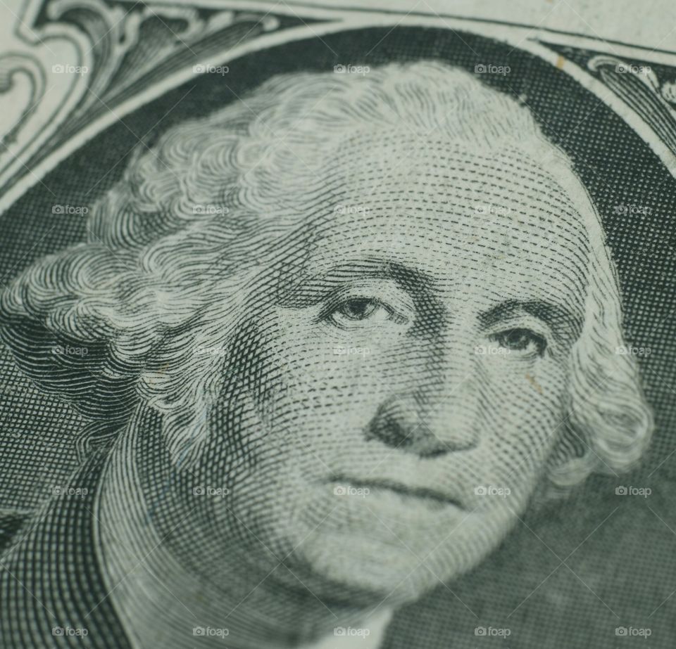 Washington's face. The face of George Washington on a dollar