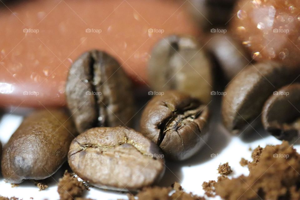 Semi-precious stones and coffee beans