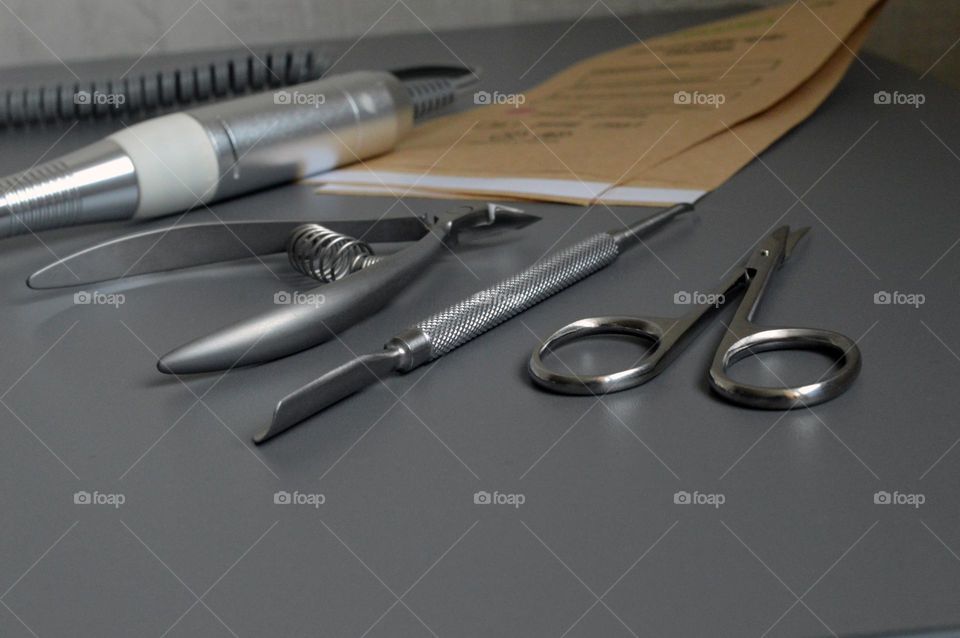 Manicure tools in a kraft bag for sterilization