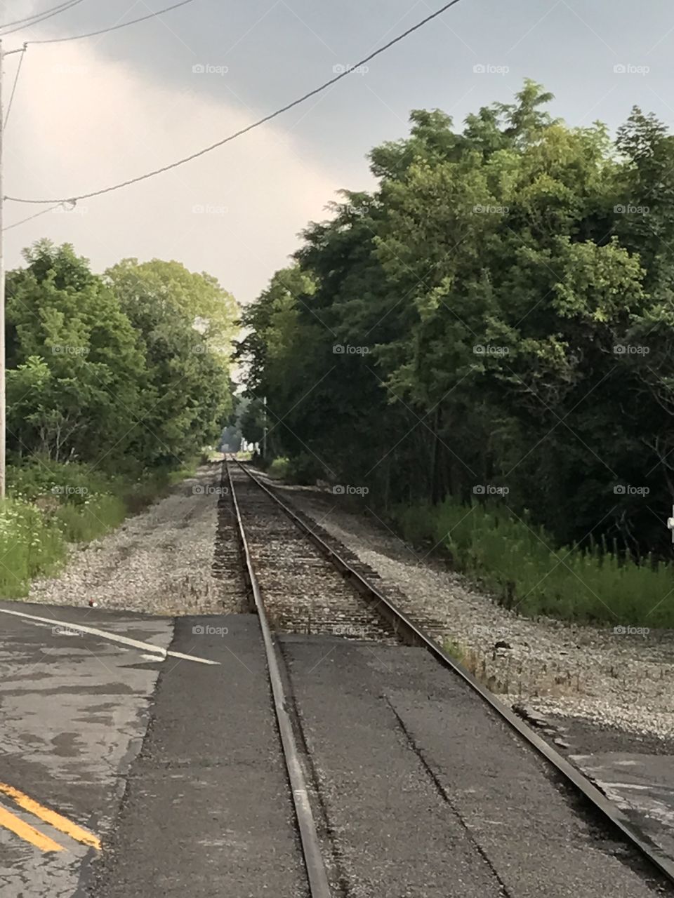 Train tracks. Railroad crossing.