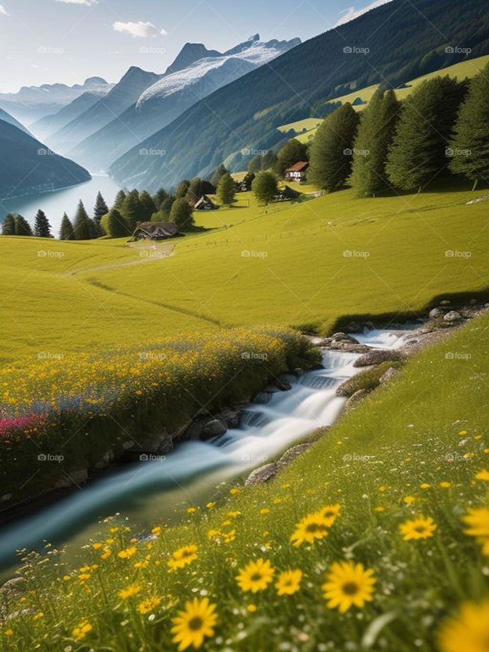Landscape of a river in spring