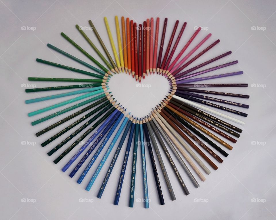 Faber-Castell Colouring Pencils in an arrangement of a rainbow love heart ..  