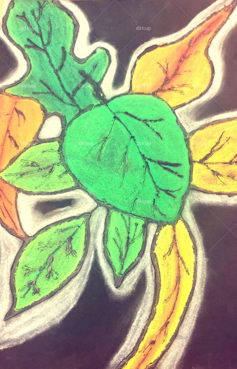 Chalk pastel drawing of leaves
