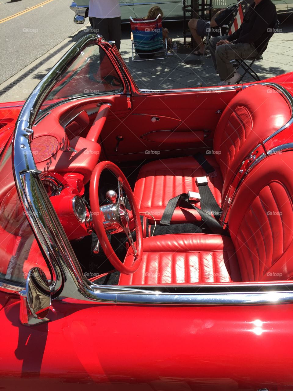 Red interiors of a vintage car