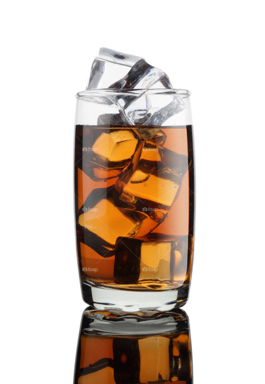 cola or alcoholic drink on white background