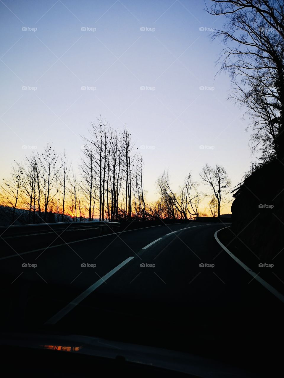 Sunset on the road